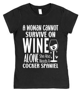 Cocker Spaniel T-Shirt Funny Dog Owner Gift Cotton Wine Lover Present UK - Picture 1 of 4