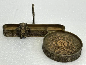 DE COLECCIÓN LATÓN FILAGRANA QUERUBÍN TAZA DE TÉ PLATILLO Y SOPORTE PARA PLATO - Imagen 1 de 4