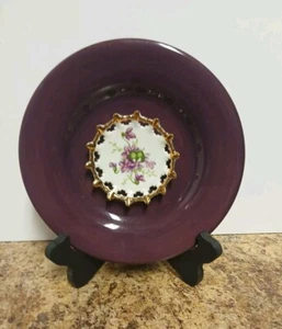 Vintage 8.5" Plum And Gold Floral Trinket Dish - Picture 1 of 6