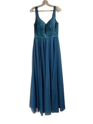 Vestido largo formal sin mangas JJ’S House encaje tul azul azulado talla 6 graduación nuevo con etiquetas Foto 1 de 4