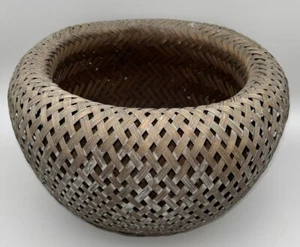 Antigua cesta japonesa Ikebana doble pared bambú años 20 23 cm ancho - Imagen 1 de 14
