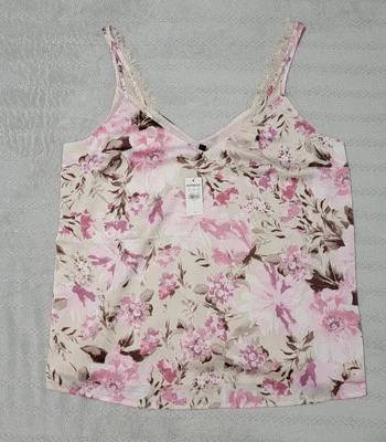 Express Women's V Neck Floral Camisole Top with Lace Trim Size L - Image 1 of 3