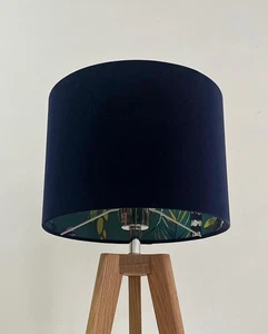 Lampshade Navy Blue Velvet Teal Lemur Gecko Jungle Drum Light Shade - Picture 1 of 17