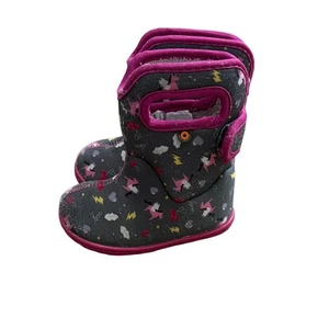 Bogs Baby Pegasus Unicorn Grey Pink Rain Boots Infant Size 5 - Picture 1 of 7