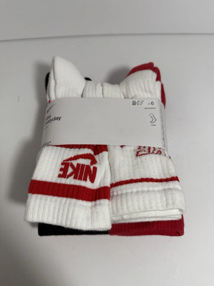 Nike Kids Everyday Dri-FIT Cushioned Crew Socks 6-Pack CK7302-904 - Small - Red