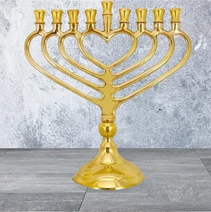 Hanukkah Menorah Jewish Judaica Israel Vintage Brass Chanukah Candle Holder - Picture 1 of 12