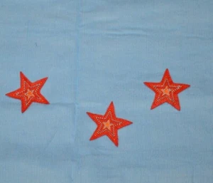 RED APPLIQUE PATRIOTIC STARS ON BLUE LIGHTWEIGHT SOFT CORDUROY FABRIC 3 YD 24 I - Picture 1 of 8