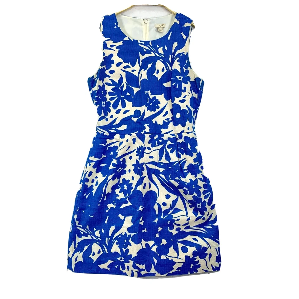 J.Crew карандаш платье девочек размер 4 синий/белый цветочный плиссированные с подкладкой без рукавов хлопок - Изображение 1 из 4