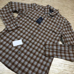 3291 1901 Mens Trim fit button up flanel shirt GRAY BROWN Plaid sz M - Picture 1 of 1