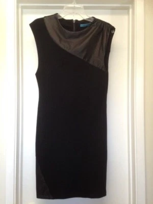 ALICE + OLIVIA Black Dress Real Leather Trim Expose Back Zip Sz Large EUC - Image 1 of 4