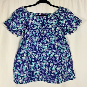 Koi Heart Patterned Scrub Top Purple Blue White Cotton Healthcare Nurse Work S - Picture 1 of 10