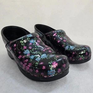 Dansko Clogs Women's Sz 41 US 10.5 Black Leather with Floral Motif Rubber Sole - Picture 1 of 13