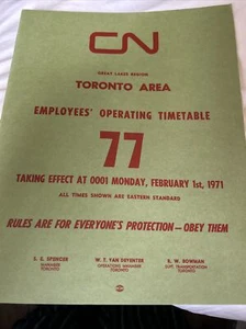 Tabla de tiempo de empleados CNR 1971 Canadian National Railways Toronto Great Lakes Área - Imagen 1 de 2