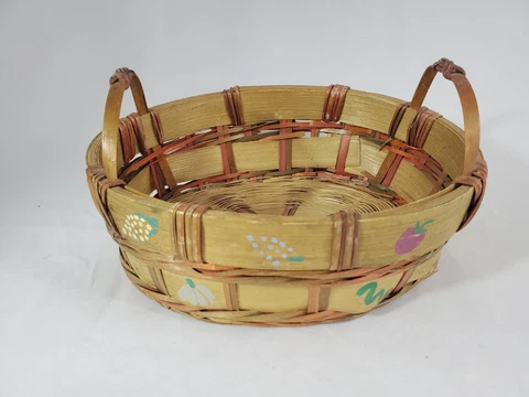Small Produce Painted Woven Basket Fruit Tan Cover