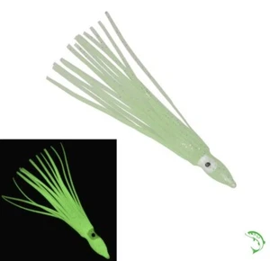 Muppet squid skirts x10 sea fishing green glow soft lures plastic jigs pirks 8cm - Foto 1 di 4