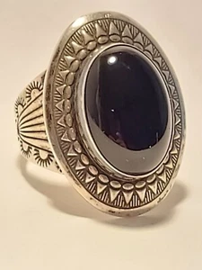 Navajo~**OVAL ONYX RING**~Southwest~STERLING SILVER~925~Signed QT~12 GRAMS~SZ 10 - Picture 1 of 7