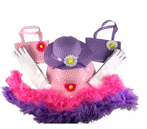 Conjunto de 2 sombreros boas monederos rosa púrpura guantes REGALO DE CUMPLEAÑOS para niñas Tea Party - Imagen 1 de 5