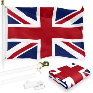 NEW G128 United Kingdom Flag & Flagpole Set, 6FT White Pole and 3x5FT 150D Flag - Bild 1 von 9