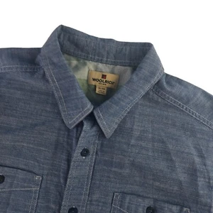 Woolrich Herren blau XL Chambray Kurzarm Knopfleiste Tasche Hemd HMT0530S - Bild 1 von 5