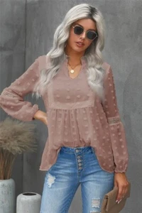 Ruffled Neck Swiss Dot Blouse - Picture 1 of 3