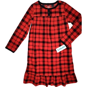Carter's Girls 4 5 Red Black Plaid Fleece Long Sleeve Nightgown Pajamas NWT - Picture 1 of 3