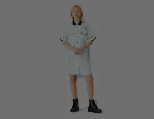 Fred Perry Amy Winehouse Aqua Blue/Green Oversize Bowling Shirt Dress - Size 10 - Picture 1 of 11