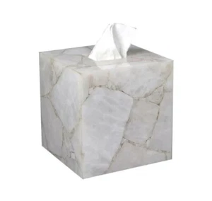 Quartz Agate Stone Bathroom Set Decor, Tissue Box Holder Home office Décor 5x5 - Picture 1 of 3