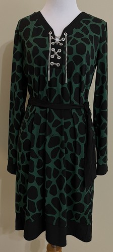 Abito Michael Kors taglia S verde nero stampa animalier manica lunga aderente nuovo con etichette