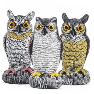3 Pack Fake Owl Decoy to Keep Birds Away - Plastic Horned Owl Statues Bird - Picture 1 of 8