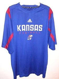 Kansas Jayhawks Shirt Mens LRG Adidas S/S Team Perform Climacool Football--EUC! - Picture 1 of 3