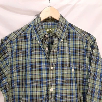 Camisa informal Orvis para hombre pequeña verde y azul marino negra manga larga sin planchar Foto 1 de 4