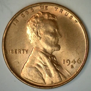 1946 S Uncirculated Lincoln Wheat Cent Coin Nice Red Penny San Francisco 1c - Picture 1 of 2