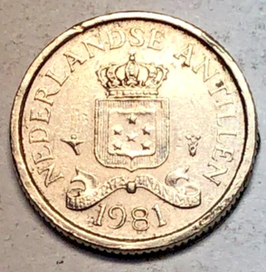 NETHERLANDS ANTILLES KM10 1981 10 OLD CENTS COIN - Picture 1 of 2