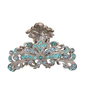 Vintage Silver Hairclip with blue crystals  - Picture 1 of 2