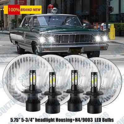 4PCS 5.75" 5-3/4 Inch Round LED Headlights Hi-Lo for Ford Galaxie 500 1962-1974 - Image 1 of 4