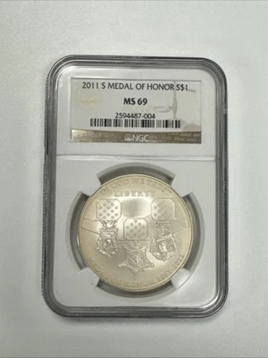 2011-S $1 Medal Of Honor Silver Dollar NGC MS69. - Image 1 of 4