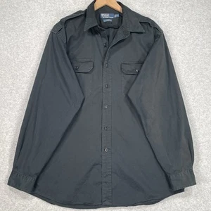 Vintage Polo Ralph Lauren GI Shirt L Black Military Lightweight Epaulette Button - Picture 1 of 8