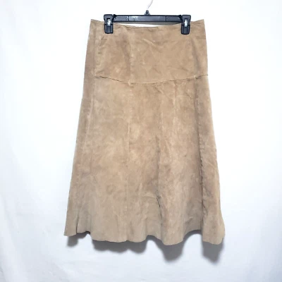Live a Little Skirt Womens 10 Brown 100% Leather Midi Boho Fair Concert Western - Image 1 of 4