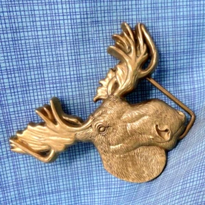 Moose Belt Buckle 3D Cut Out Brass Spirit Animal Vtg 1980 Baron Taiwan .QRT905 - Picture 1 of 11
