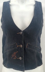 Harley Davidson Dark Wash Button Pocket Glitter Signature Denim Vest Women's XS - Picture 1 of 8
