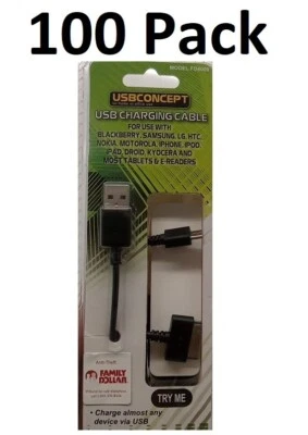 🔥🔥Paquete de 100 cables de carga USB iPhone Samsung LG HTC Nokia iPad Tablet FD4009 Foto 1 de 4