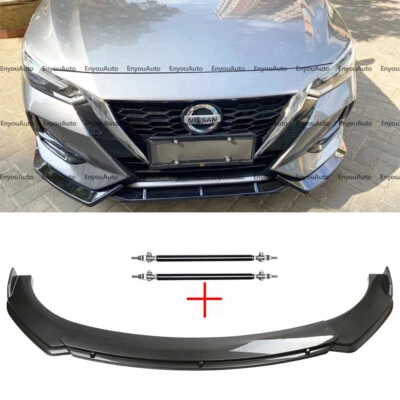 For Nissan Altima Front Bumper Lip Spoiler Splitter + Strut Rods Carbon Fiber Foto 1 de 4
