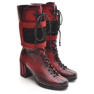 Ladies Maciejka 4251 Lace Up Zip Boots 36 / 6 Red Leather Heel Shoes New in Box - Picture 1 of 8