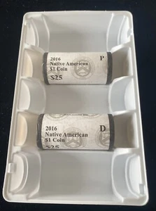 Moneda de $1 nativo americano 2016-P&D, dos rollos sin abrir de $25 como nuevos en caja abierta - Imagen 1 de 4