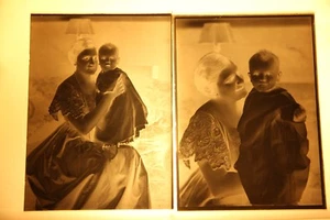 2 Antique Photography Glass Photo Negative Plates - Mother and Child Infant Baby - Picture 1 of 3