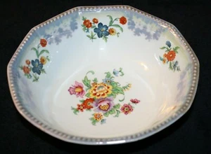 VINTAGE PORCELAIN BOWL WHITE WITH COLORFUL FLOWERS BEADED EDGING 8 1/4" ACROSS - Picture 1 of 5