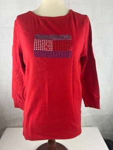 Women’s Tommy Hilfiger Embellished Rhinestone Long Sleeve T-Shirt Size Large Red - Picture 1 of 2