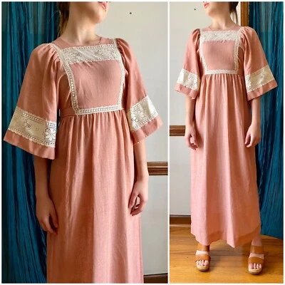 Vintage 70s Dress - Cottagecore Dress - Prairie Dress - 70s Dress - Pink Boho - Image 1 of 4