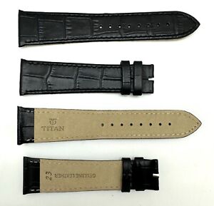23mm Titan Black Crocodile Grain Calfskin Leather Watch Band Strap 23/18