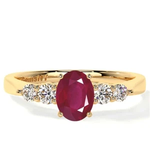 0.91cttw Natural Ruby Ring 14K Yellow Gold Five Stone Engagement Ring For Women - Picture 1 of 5